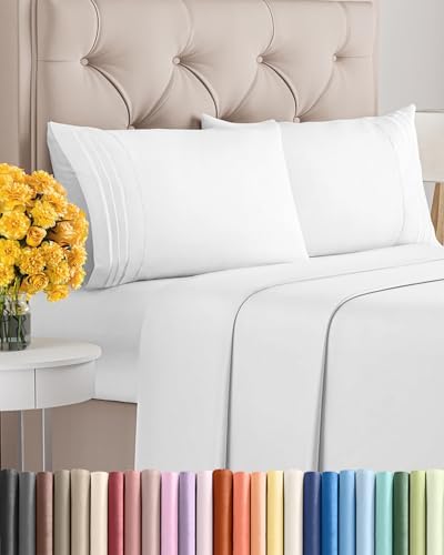 King Size 4 Piece Sheet Set - Ultra Soft & Cooling Sheets - Bright White
