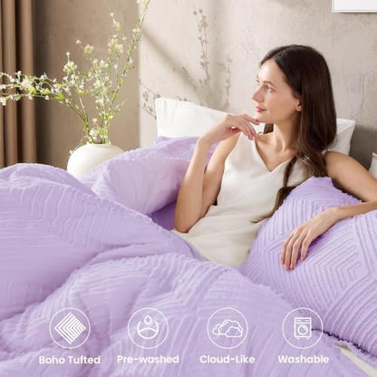 JOLLYVOGUE Full Size Comforter Set, Boho Tufted 3-Piece Bedding Set, Purple