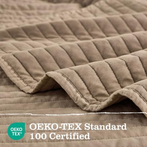 DOWN HOME Twin Quilt Bedding Set with Sham, Vintage Washed Soft Quilted Blanket Thin Comforter Lightweight Bedspread Coverlet Bed Cover, Brushed Microfiber Stripe Stitching, Brown, 66"x92"