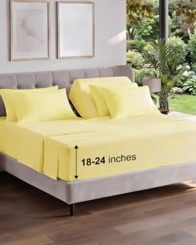 Extra Deep Flex Top Split Head King Sheet Set - 6pc Cooling Sheets - Yellow
