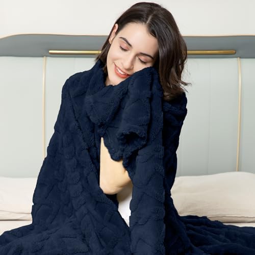 Aganear Fleece Throw Blanket for Couch Sofa 50"x60" Navy