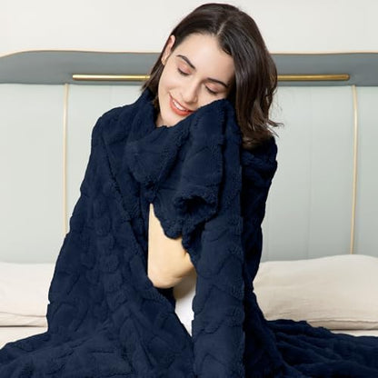 Aganear Fleece Throw Blanket for Couch Sofa 50"x60" Navy