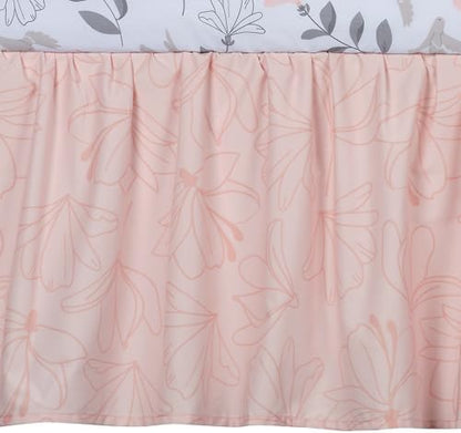 Lambs & Ivy Petals Gray/Pink Sateen Cotton Floral 3-Piece Baby Crib Bedding Set