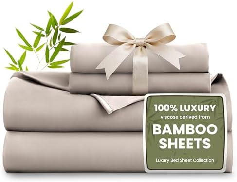 Love's cabin 4 Piece Full Size Sheet Set, 100% Rayon Derived from Bamboo, Cooling & Breathable, Soft Silky Deep Pocket up to 16", Hotel Luxury Bedding for Hot Sleepers, Light Tan