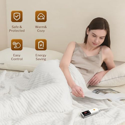 Reaks Heated Blanket Full, 9 Heat Levels, 2-10H Auto-Off, 72"x84", White