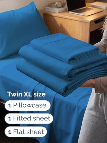 Extra Deep Twin XL Sheet Set - 3 Piece College Dorm Room - Denim Blue