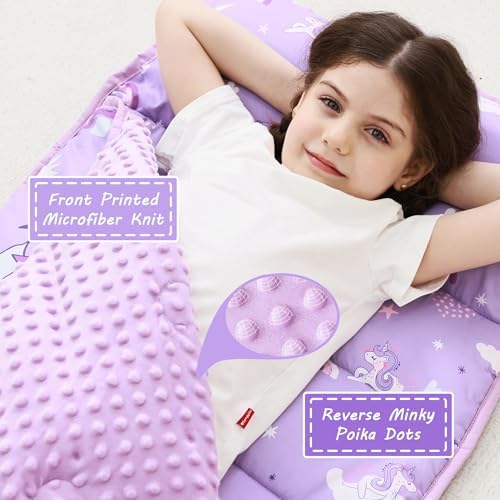 Lasoftan Toddler Nap Mat with Pillow and Blanket, Extra Large Rolled Napping Mats,Slumber Bags for Boys Girls,Kids Sleeping Bag for Daycare, Preschool Travel Camping