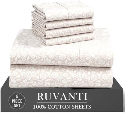 RUVANTI 100% Cotton Percale King Sheets, King Size Sheets Set, Orchid Charm