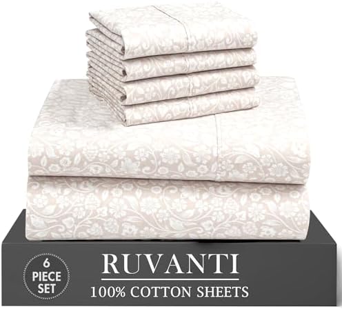 RUVANTI 100% Cotton Full Sheet Set, Percale Full Size Sheets, Orchid Charm