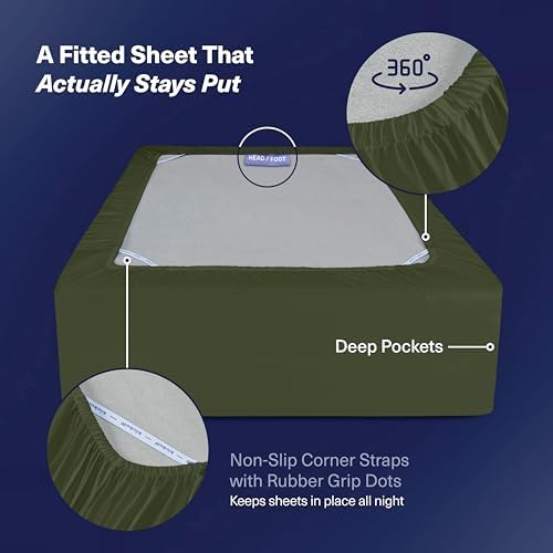 Kickoff Viscose Bamboo Sheets King Size 4-pc 100% Organic Bamboo Viscose Bed Cooling Sheets King Size Set Cool Bedding for hot Sleepers Sheet Set - Gift Ready Packaging (Green, K)