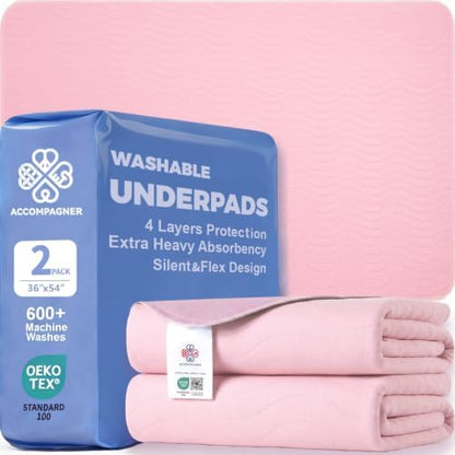 Accompagner Incontinence Bed Pads Washable Waterproof Underpads 36"x54" 2pc