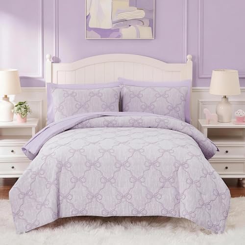 Full Size Comforter Sets with Sheets for Girls-7 Pieces Bow Bed in A Bag