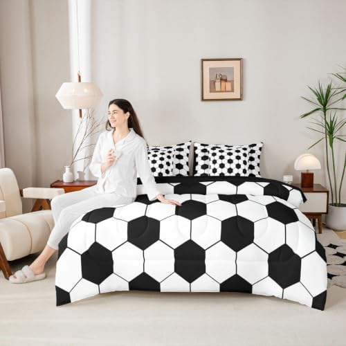 Feelyou Soccer Comforter Set King SizeBall Game 7 Pcs Bedding for Kids and AdultsFootball Sport Themed Boys Girls Bed in a Bag Bed Sheet Sets with Fitted Sheet Pillowcases for Bedroom Bed Decor
