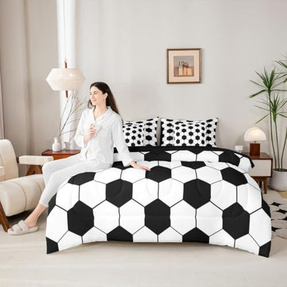 Feelyou Soccer Comforter Set King SizeBall Game 7 Pcs Bedding for Kids and AdultsFootball Sport Themed Boys Girls Bed in a Bag Bed Sheet Sets with Fitted Sheet Pillowcases for Bedroom Bed Decor