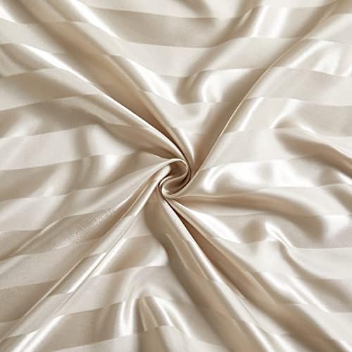 SiinvdaBZX 4Pcs Satin Striped Sheet Full Size Set Italian Style, Beige
