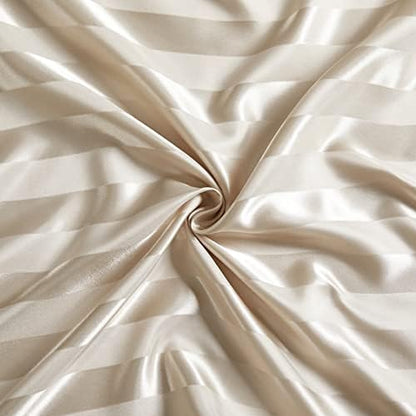 SiinvdaBZX 4Pcs Satin Striped Sheet Full Size Set Italian Style, Beige
