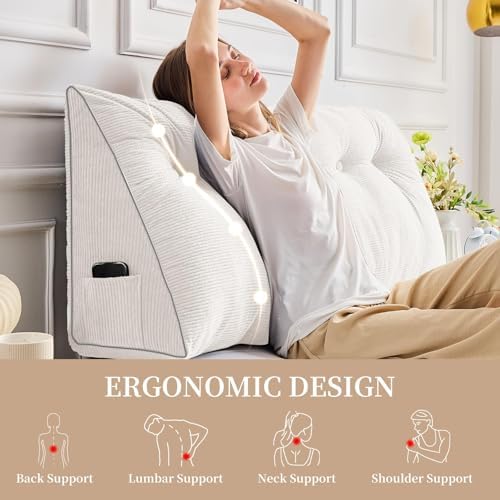 Sasttie Headboard Pillow Queen, Wedge Pillow Headboard, White