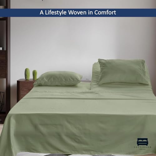 4 Piece Flex Head King Sheet Set 34" Top, 100% Egyptian Cotton, Sage
