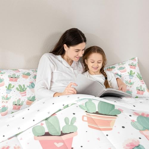 Feelyou Cute Cactus Comforter Set for Girls Kids