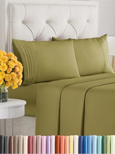 King Size 4 Piece Sheet Set - Ultra Soft & Cooling Sheets - Olive Yellow