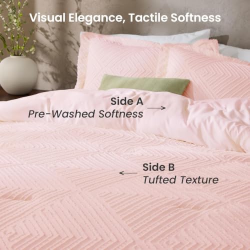 JOLLYVOGUE Twin/Twin XL Comforter Set, Boho Tufted 2PCS Bed Set, Pink