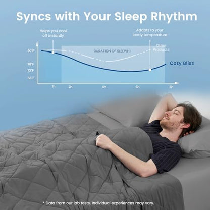Cozy Bliss Cooling Blanket for Hot Sleepers Queen Size, Q-Max 0.45 Cooling Comfort, Cold Blankets for Night Sweats Sleeping, Ultra-Cool Lightweight Breathable Summer Blanket for Bed, Charcoal Grey