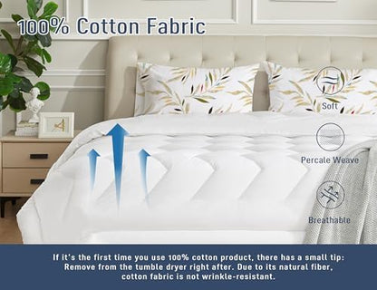 Pillow Cases Standard Queen Cotton Percale Set of 2, Green Leaves