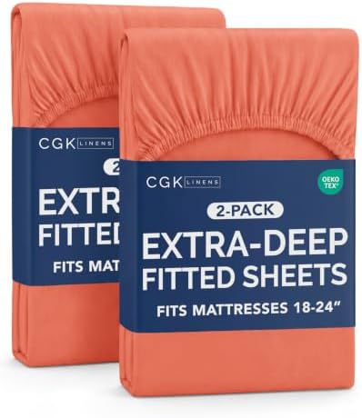 CGK Linens 2 Pack Extra Deep Twin Fitted Sheets - Coral