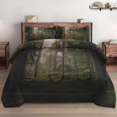 Pamnest Comforter Set King Size, Tree Forest Soft 3 Pcs Bedding for Kids and Adults, Mystic Comforter Set with 2 Pillowcases, for Bedroom Bed Decor