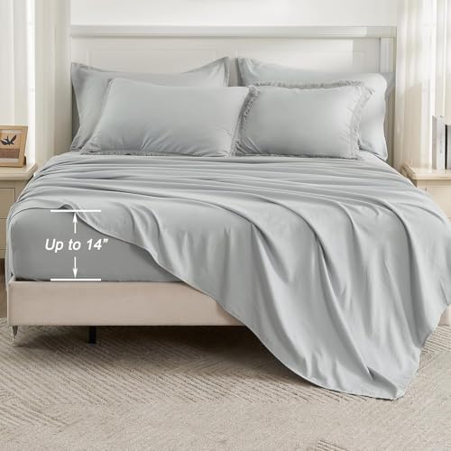 Andency Oversized King Comforter Set, 7 Pieces Light Grey Bedding