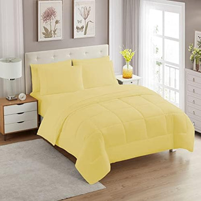 King Size Comforter Set with Sheets - 7-Piece Bedding Collection - 1 Comforter, 1 Fitted Sheet, 1 Flat, 4 Pillowcases - Deep Pocket - Soft & Breathable Premium Quality - Ideal for All Seasons, Yellow