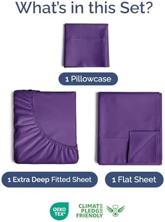 Extra Deep Twin Sheet Set - 3 Piece Breathable & Cooling Sheets - Purple