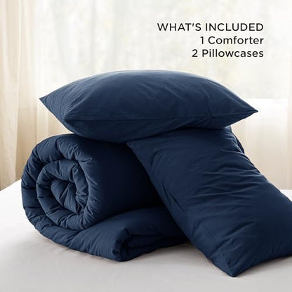 Bedsure PureWoven Cotton Comforter Set Prewashed, Full, Navy