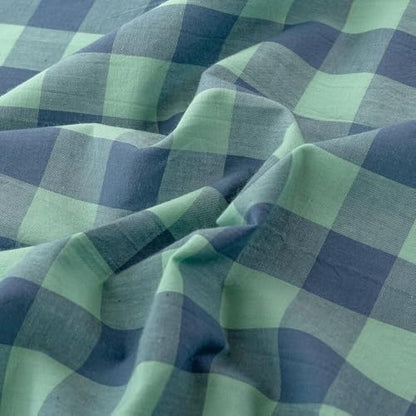 mixinni Green Gingham Grid Duvet Cover Full, 100% Washed Cotton Modern Geometric Bedding Set with 2 Pillowcases, Farmhouse Style Blue Plaid Comforter Cover Set for Men & Women, Soft & Lightweight