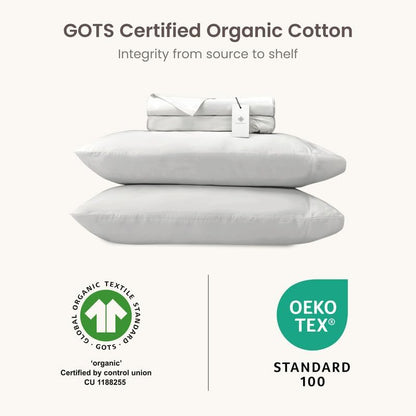 BIOWEAVES 100% Organic Cotton Sheets, 300 Thread Count 4-Piece GOTS Certified Bed Sheet Set Fits Mattress Upto 17" Deep Pocket, Soft & Silky Sateen Weave (Queen, Silver)