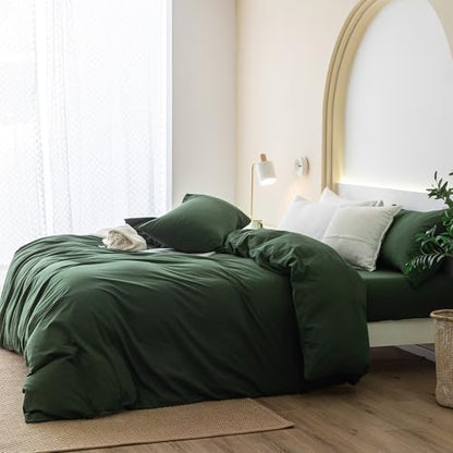 JIYUAN King Washed Cotton Duvet Cover Set, 3-Piece, Relaxed Linen Feel
