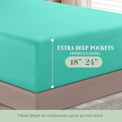Elegant Comfort 4-Piece Bed Sheet Set - Luxury Bedding 1500 Premium Hotel Quality Microfiber, All Around Elastic 18-24 Inches Deep Fitted Sheet- Extra Deep Pocket Sheets, King, Paradise Teal