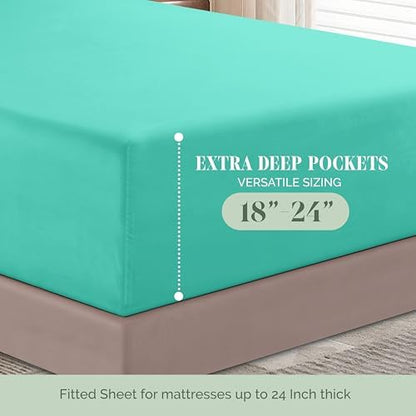 Elegant Comfort 4-Piece Bed Sheet Set - Luxury Bedding 1500 Premium Hotel Quality Microfiber,All Around Elastic 18-24 Inches Deep Fitted Sheet- Extra Deep Pocket Sheets, California King, Paradise Teal