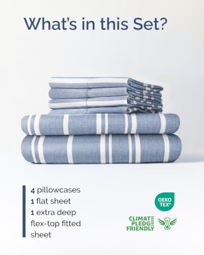 Flex Top Split Head King 6 Piece Sheet Set - Soft & Cooling - Blue Stripes