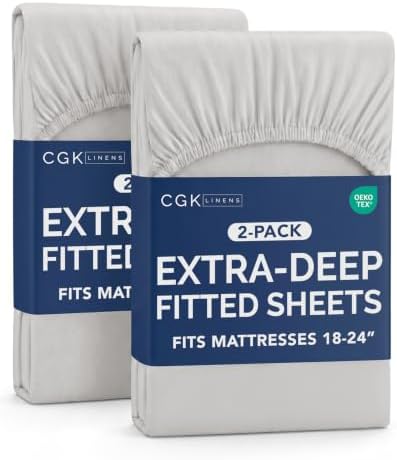 CGK Linens 2 Pack Extra Deep Cal King Fitted Sheets - French Grey