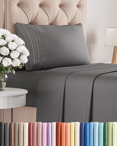 Twin Size 3 Piece Sheet Set - Comfy Breathable & Cooling Sheets - Dark Grey
