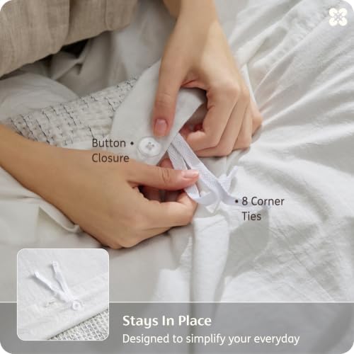 Bedsure PureWoven Space-Dyed Cotton Waffle Duvet Cover Set, King, White