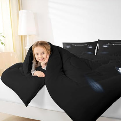 Black Race Car Comforter Set Queen Size,Race Car Room Decor for Boys,Sports Bedding Sets for Kids Boys Girls Teens,Cars Racing Games Bedding Comforter Set,Luxury Soft With 2 Pillow Cases Bedroom Decor