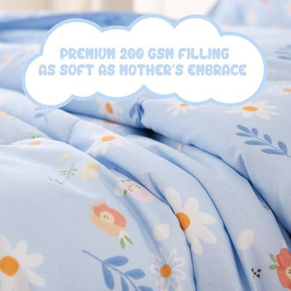 Yibeizi Blue Floral Comforter Set for Girls Kids Full Size Bedding