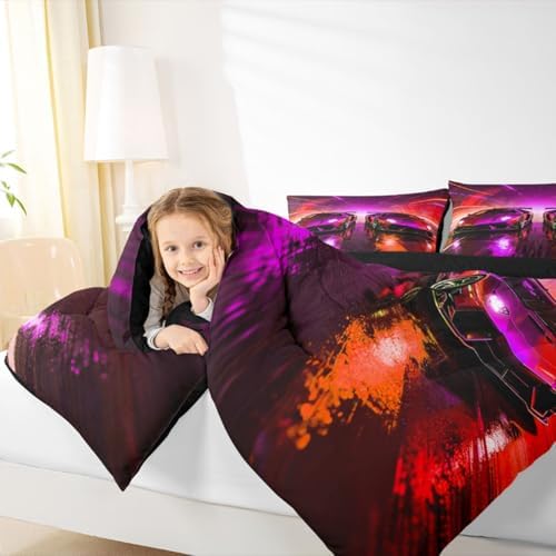 Feelyou Boys Sports Car Comforter Set Queen Size Racing Car Bedding Set for Kids Boys Girls Speed Race Sports Duvet Quilt Racing Extreme Sports Bedroom Decor Microfiber 3 Pcs with 2 Pillow Cases
