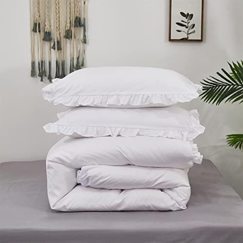 Wellboo White Lace Comforter Queen Size Girls Solid White Ruffle Bedding