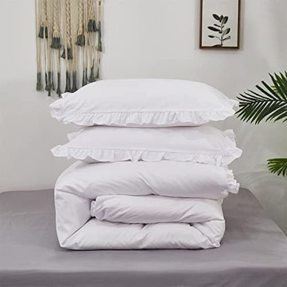 Wellboo White Lace Comforter Queen Size Girls Solid White Ruffle Bedding