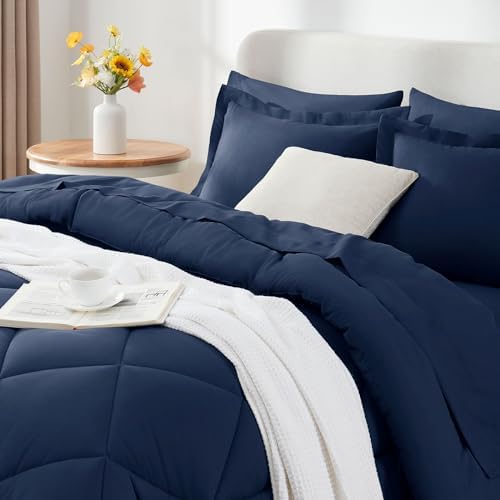 CozyLux California King Comforter Set 104"x96", 7 Piece, Navy