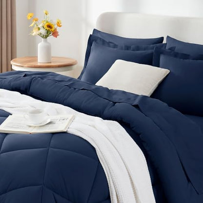 CozyLux California King Comforter Set 104"x96", 7 Piece, Navy