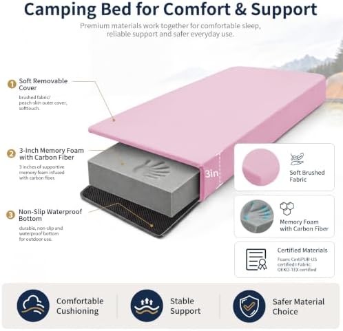 CYMULA Memory Foam Camping Mattress Pad,Sleeping Pad for Camping,Non-Slip Bottom Floor Car Mattress Bed with Retaining Portable Roll up Mattress Pad Mat for Travel Truck Guest Bed Tent